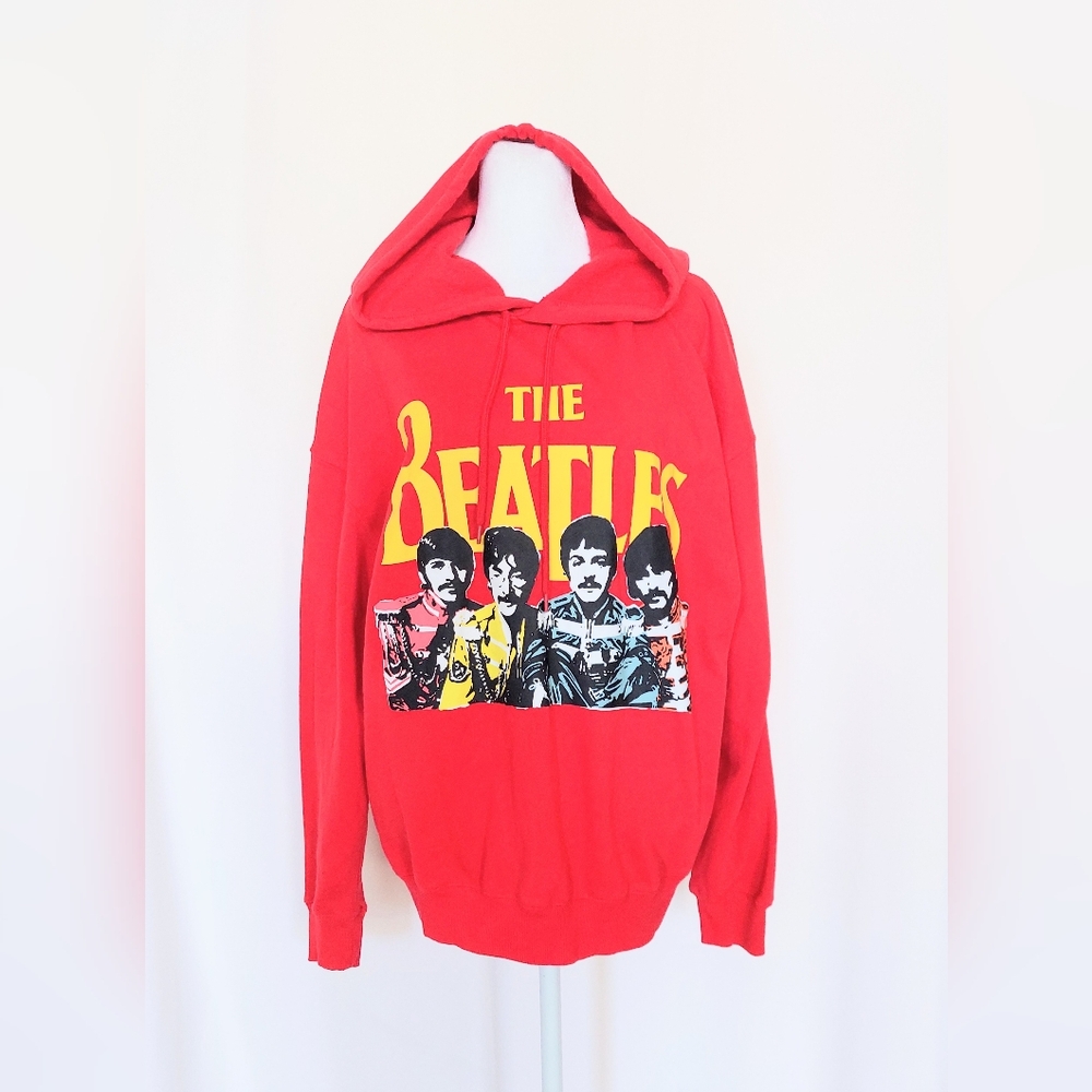 The Beatles Sgt Pepper Long Sleeve Hooded Sweatshirt Red Adult Size Large